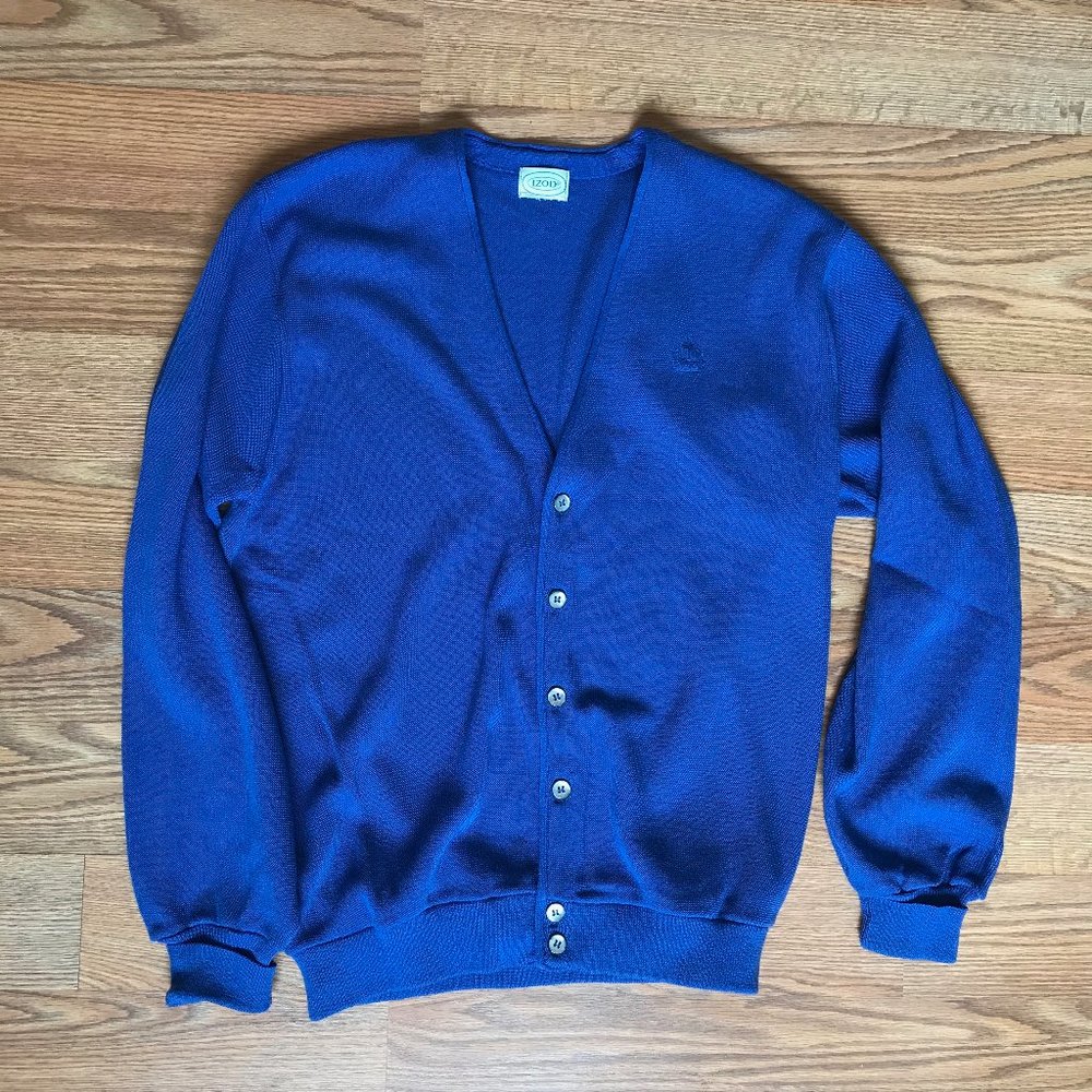 VTG Preppy 80s Izod Royal Blue Sweater Cardigan
